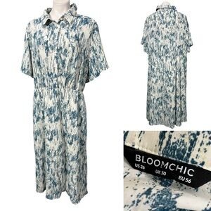 BloomChic Dress plus size 26 Teal/white short Sleeve half-button midi